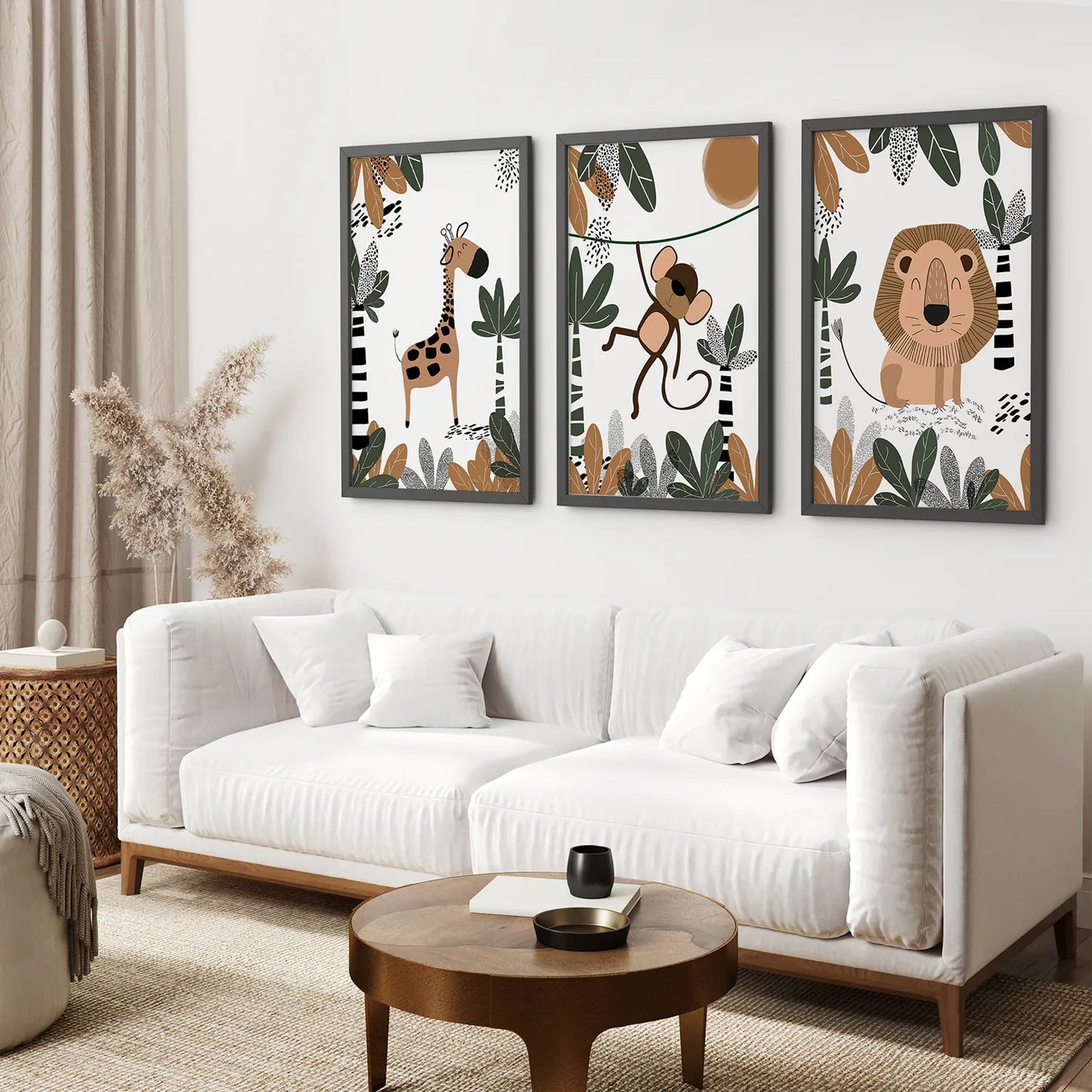 Safari Animals Nursery Wall Art Set of 3 - Giraffe, Monkey, Lion