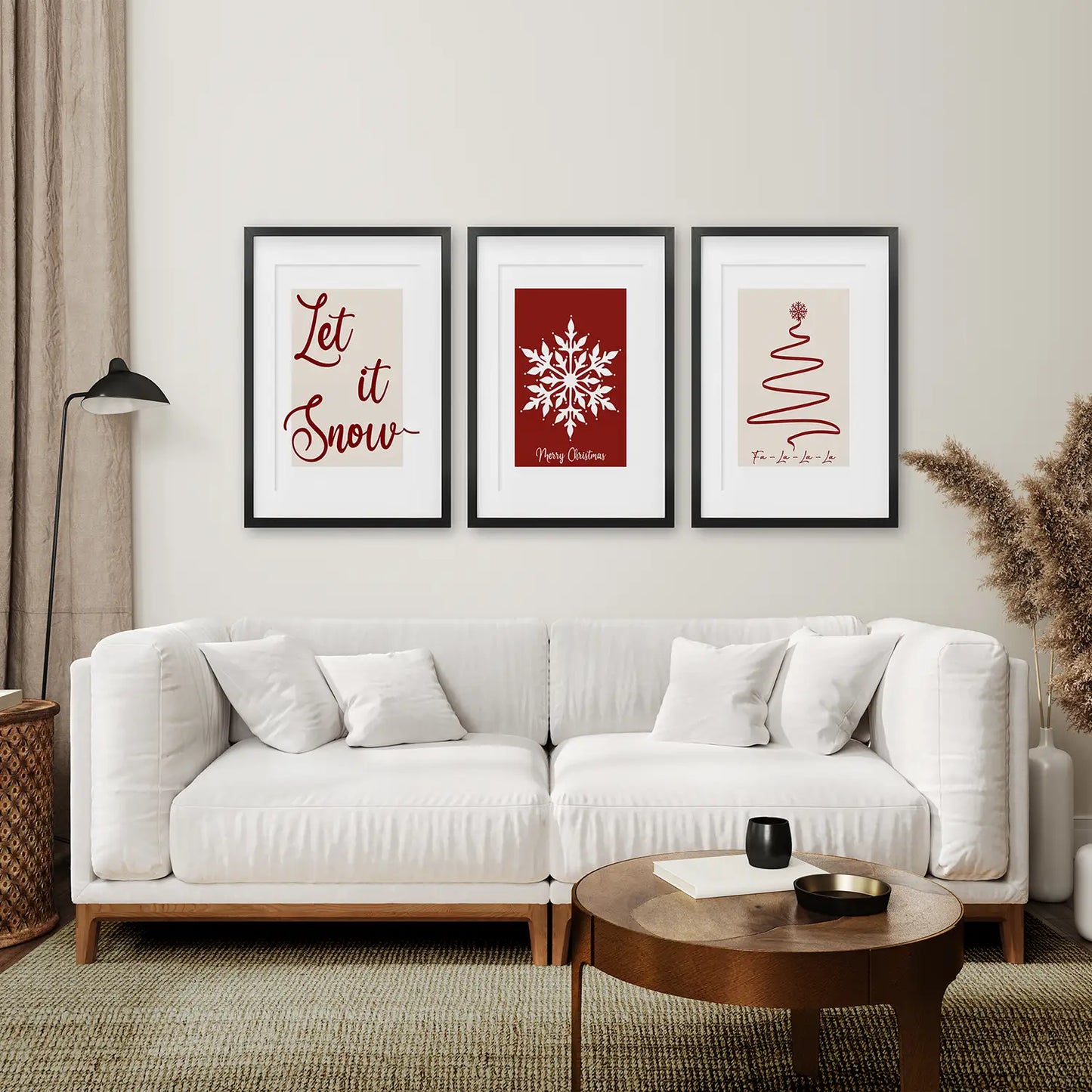 Merry Christmas Wall Art Set of 3, Minimalist Holiday Decor