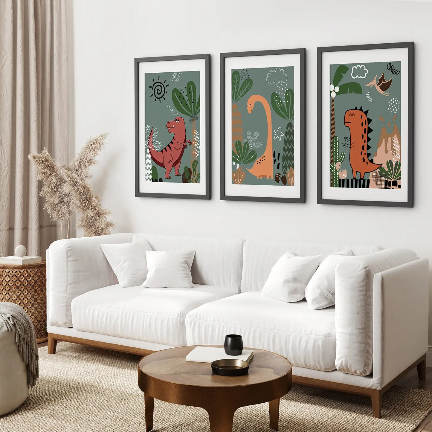 Green Dinosaur Nursery Wall Art Set of 3 Prints