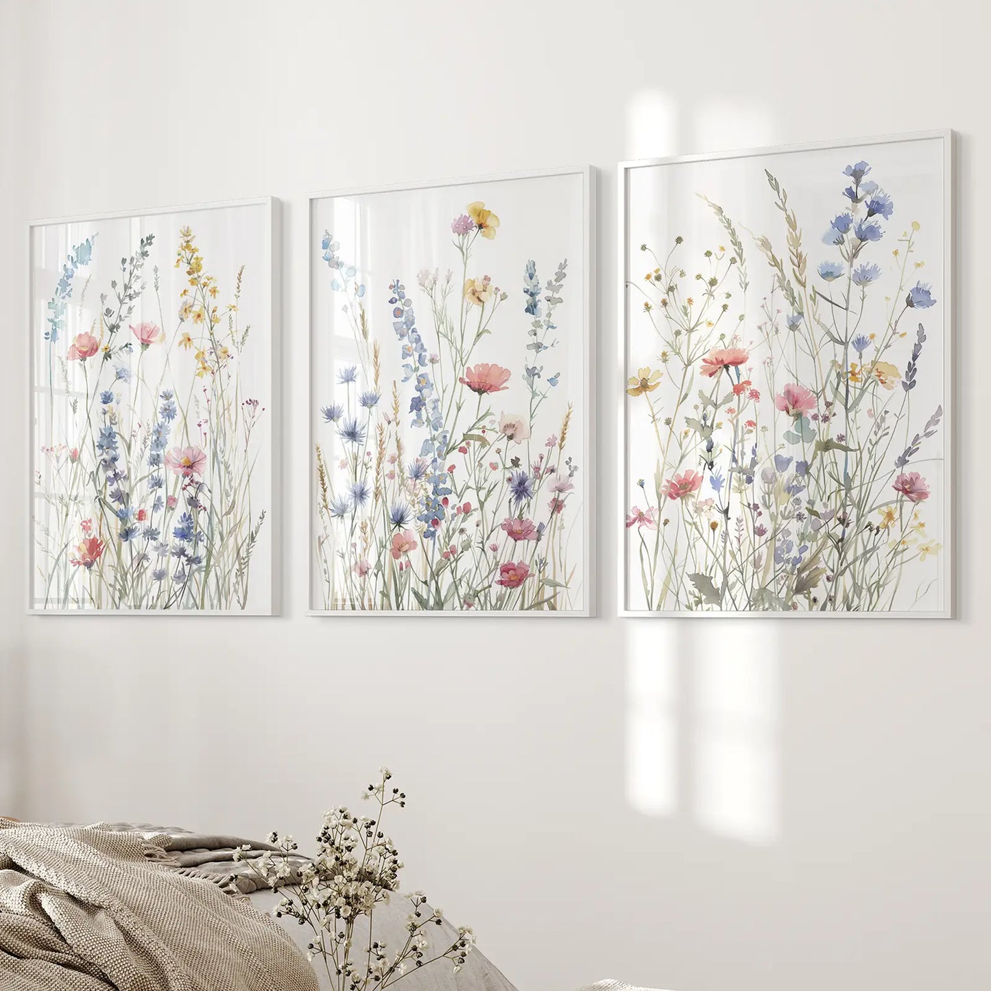 Wildflower Watercolor Wall Art Set of 3 Prints