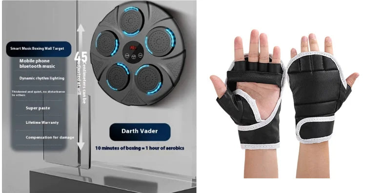Wall-mounted smart boxing target with LED lights and included padded training gloves