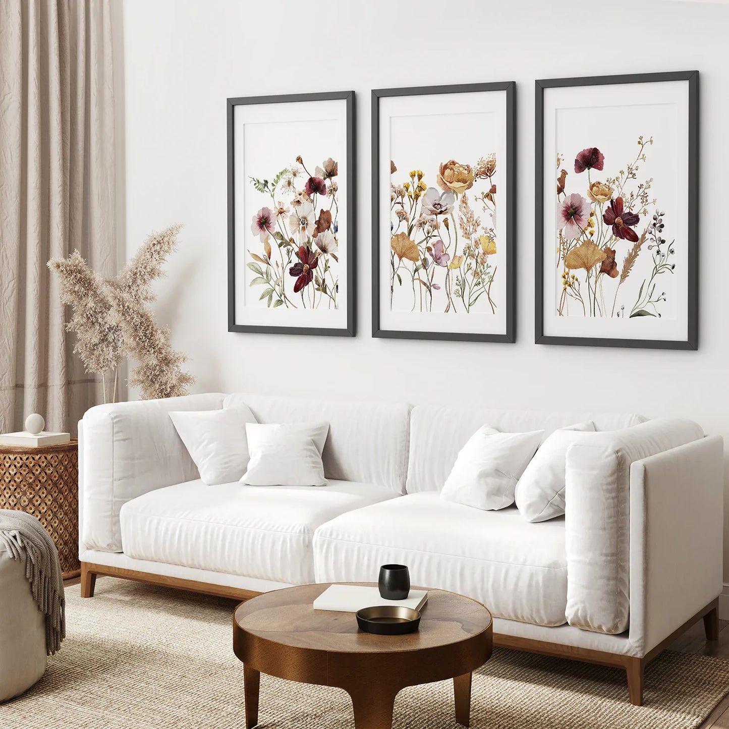 Brown Red Wildflower Wall Art Set of 3, Botanical Prints