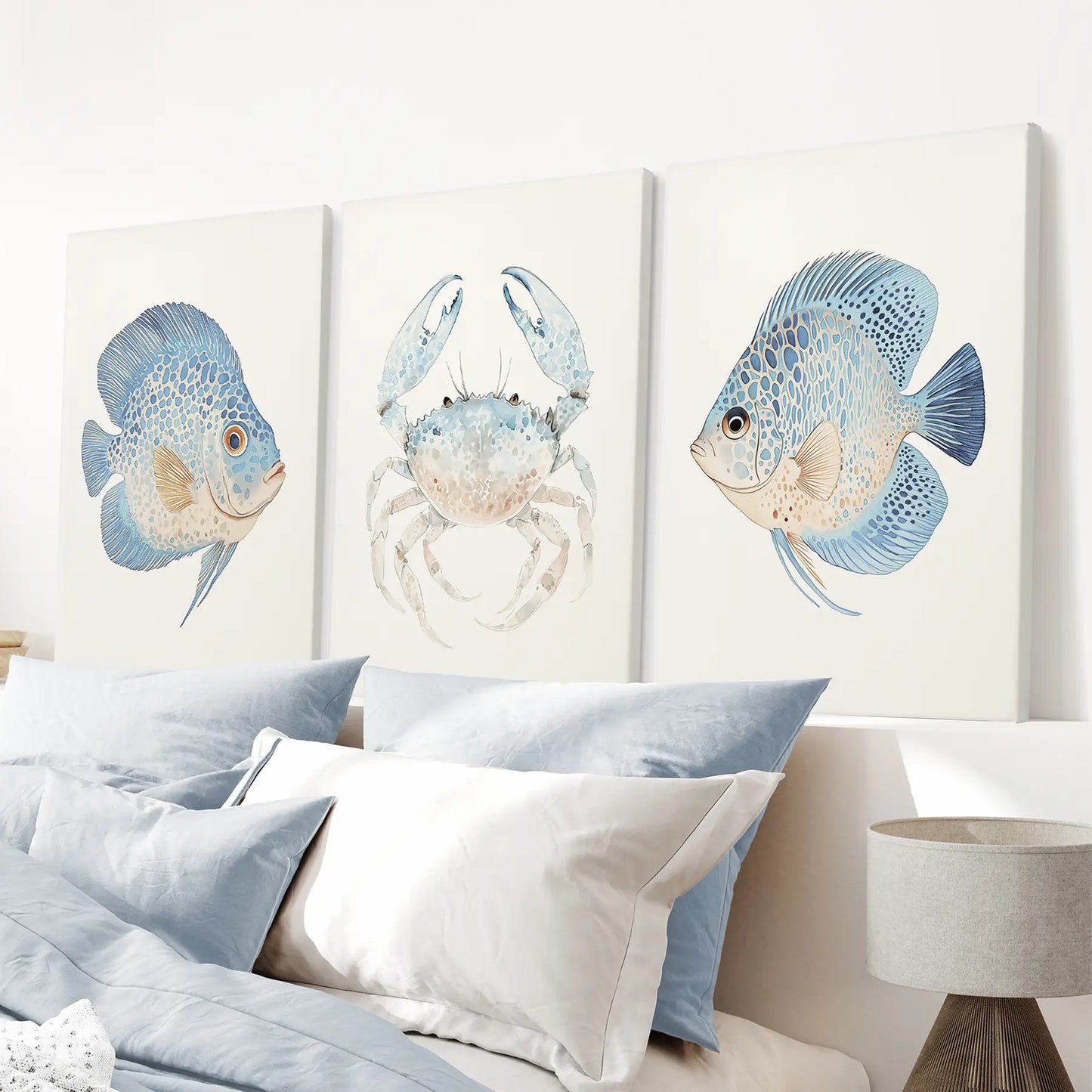 Coastal Ocean Life Wall Art Set of 3 - Fish and Blue Crab
