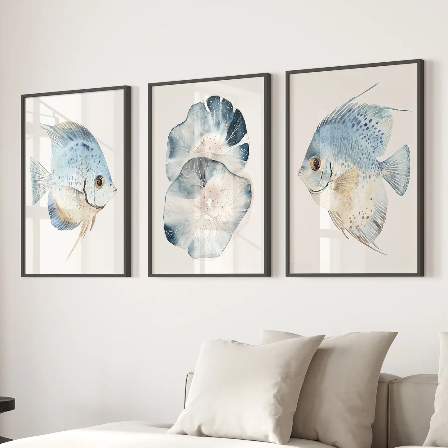 Modern Watercolor Coastal Fish Wall Art Poster Set