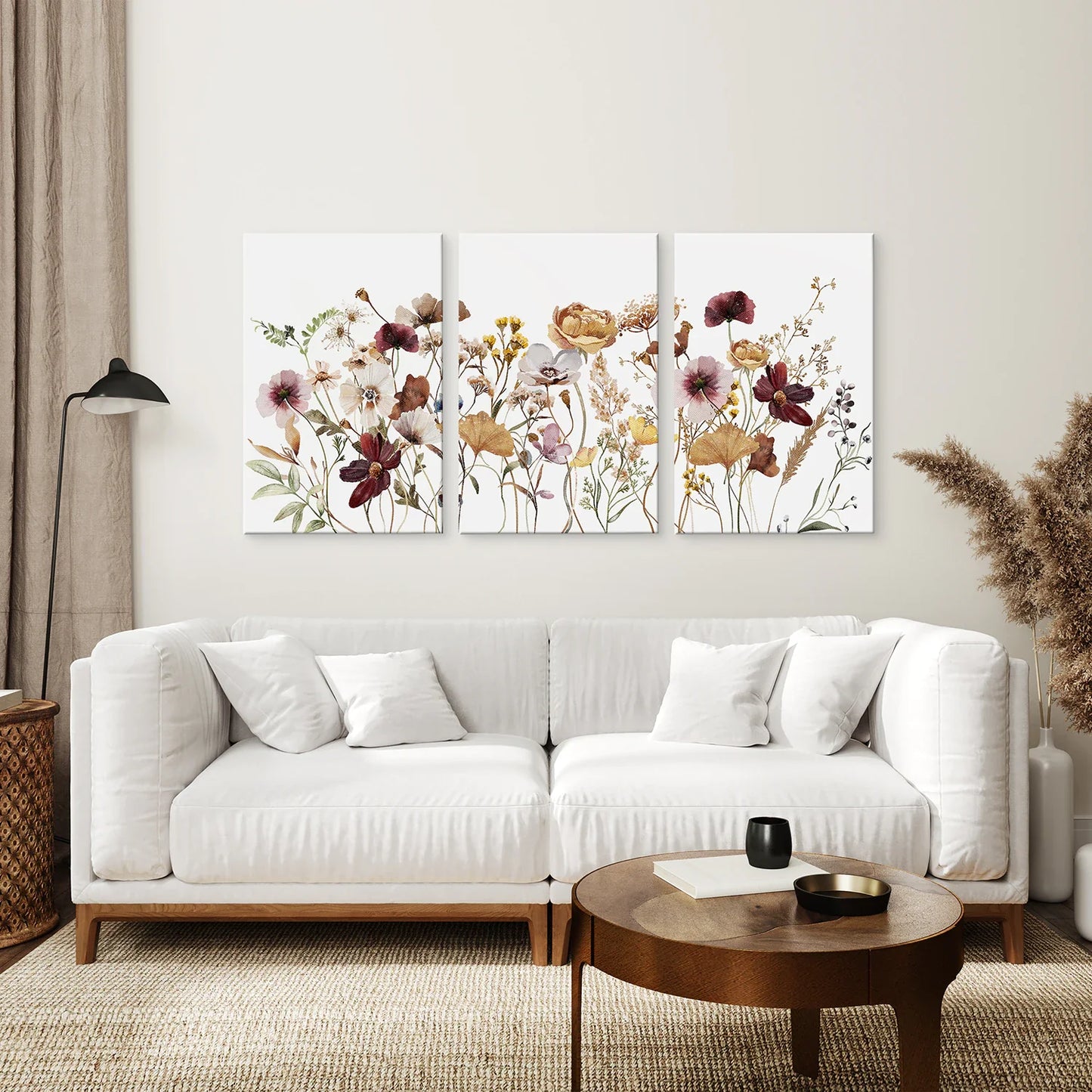 Brown Red Wildflower Wall Art Set of 3, Botanical Prints