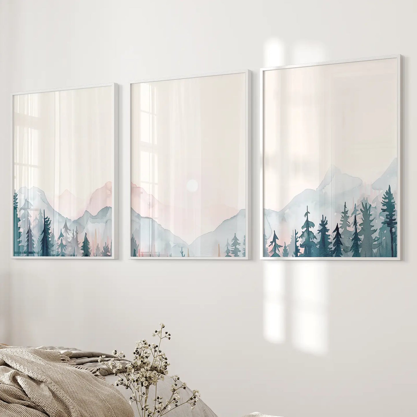 Forest and Mountain Landscape Wall Art Set of 3