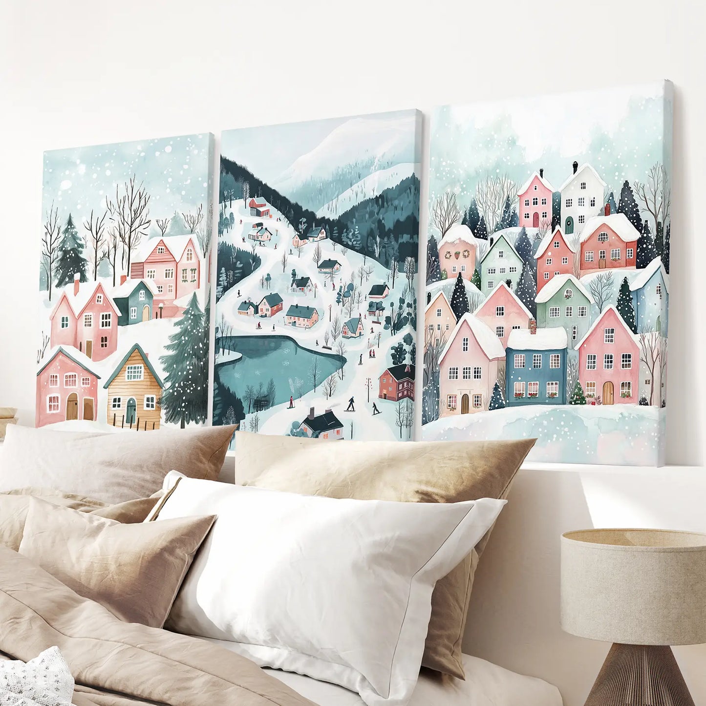 Christmas Village Winter Landscape Wall Art Set of 3