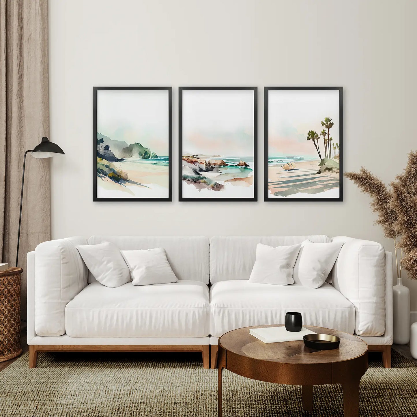 Tropical Beach Wall Art Set of 3 Watercolor Ocean Prints