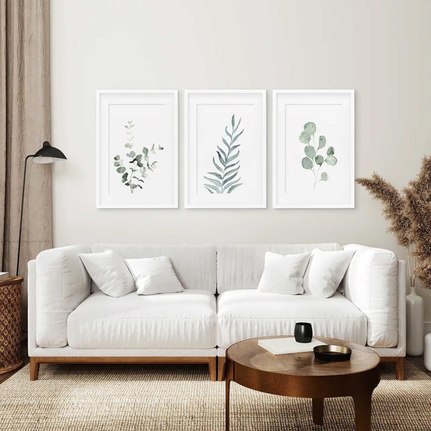 Watercolor Botanical Wall Art Set of 3 Green Leaf Prints