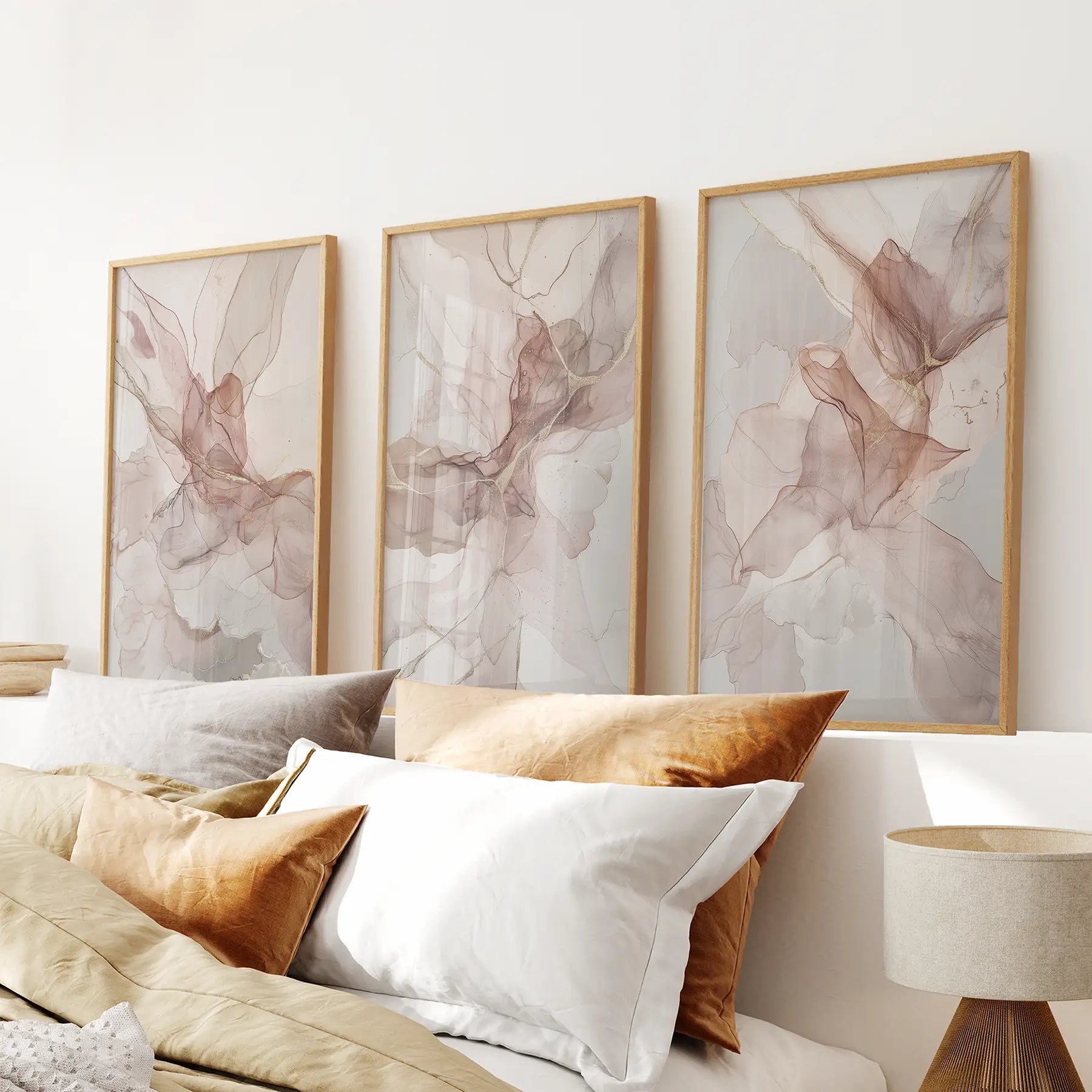 Neutral abstract wall art set of 3 prints in muted tones