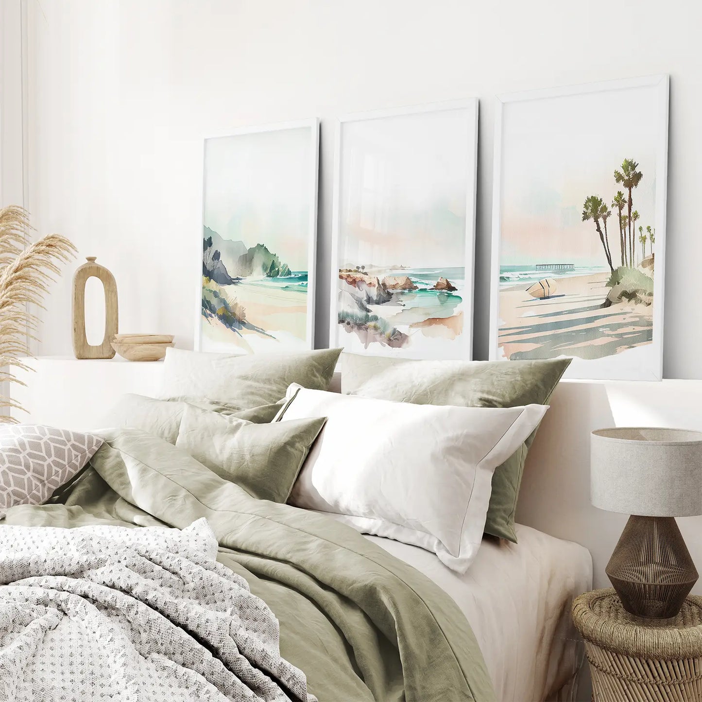 Tropical Beach Wall Art Set of 3 Watercolor Ocean Prints