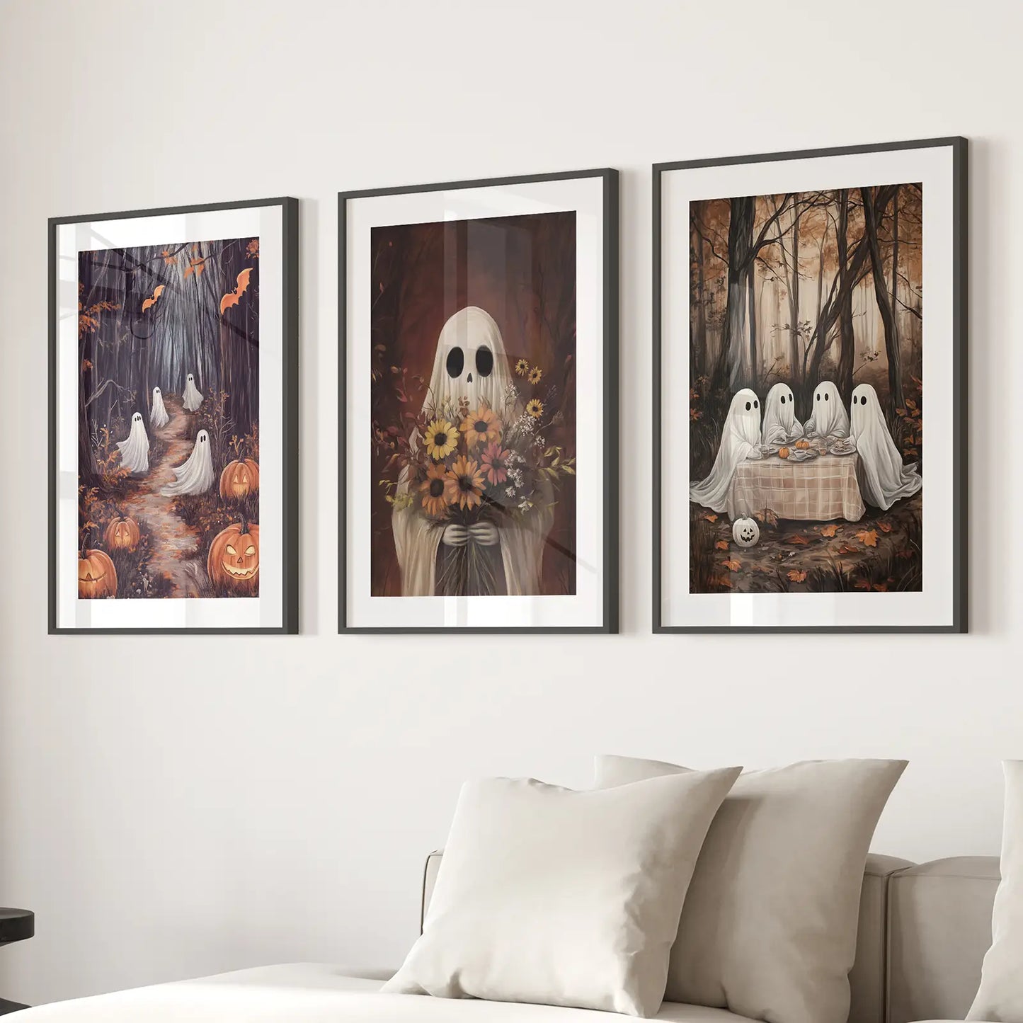 Charming Spooky Ghosts Fall Wall Art Set of 3