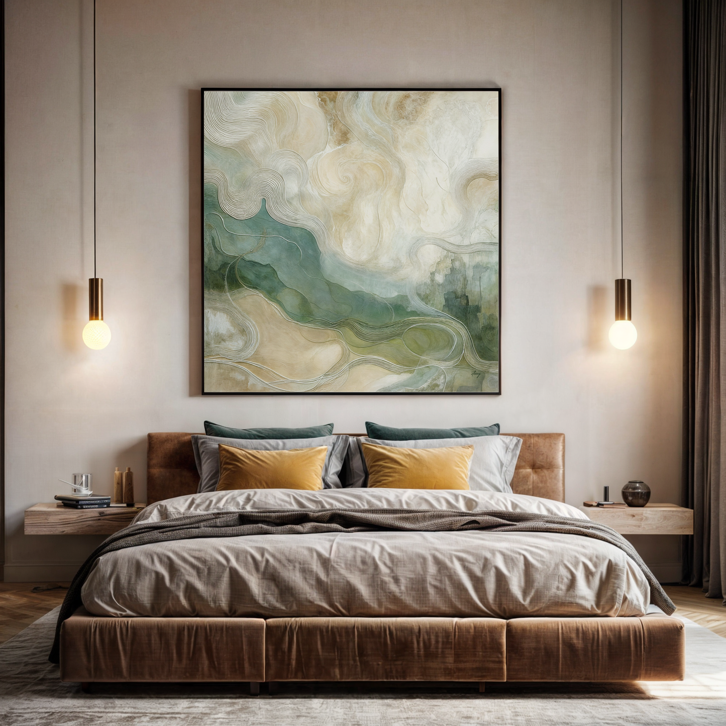 Whispering Currents nature canvas wall art with soft flowing lines and gentle color