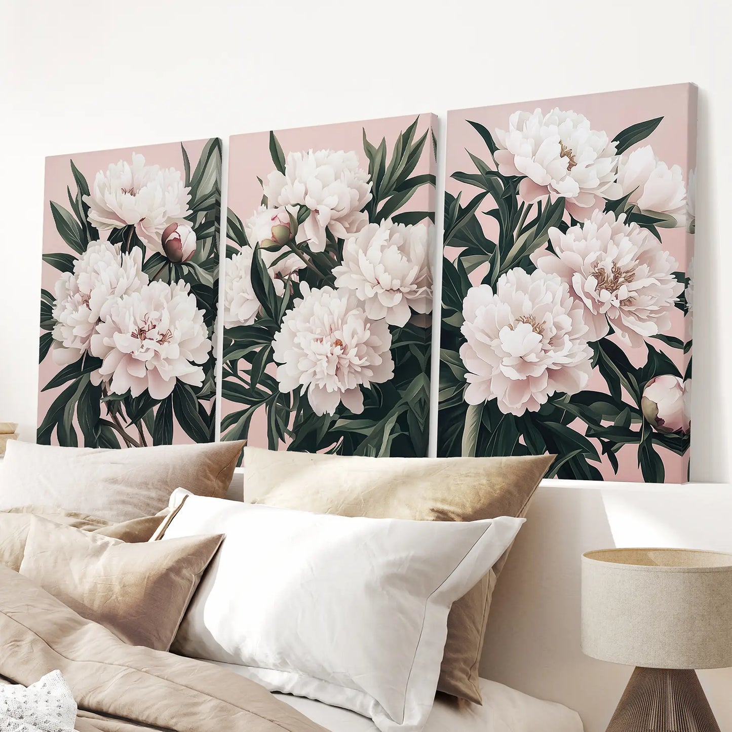 Peonies Flowers Wall Art Set of 3 Pink Green Prints