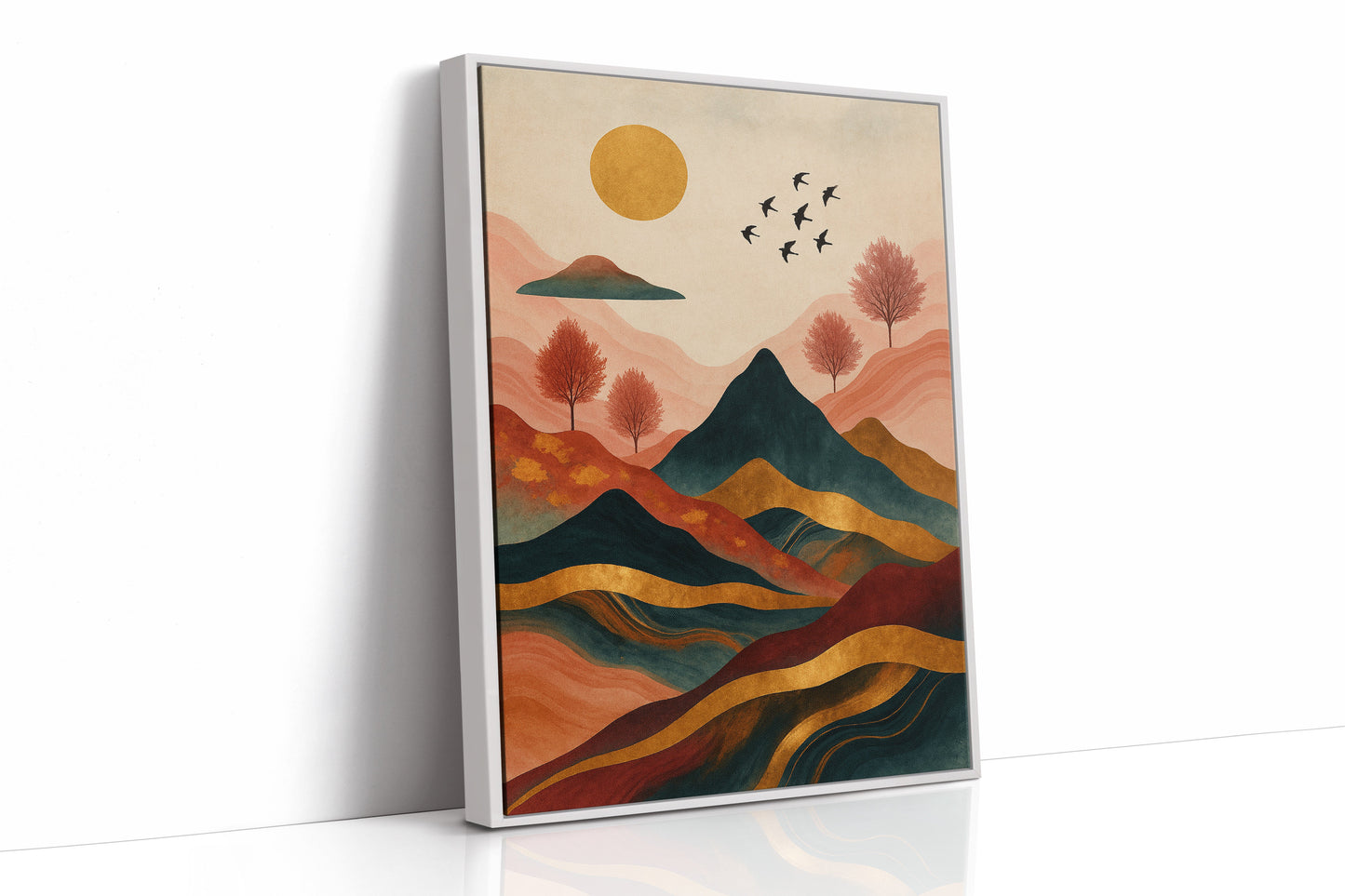 Golden Sun Over Mountains Vibrant Landscape Print