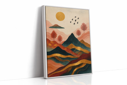 Golden Sun Over Mountains Vibrant Landscape Print