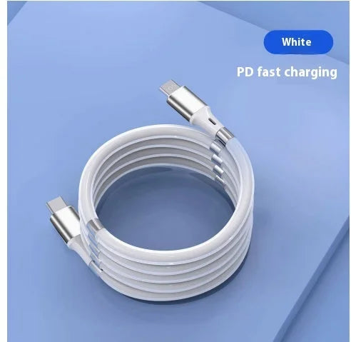 White magnetic data cable Type-C PD fast charging portable travel cable