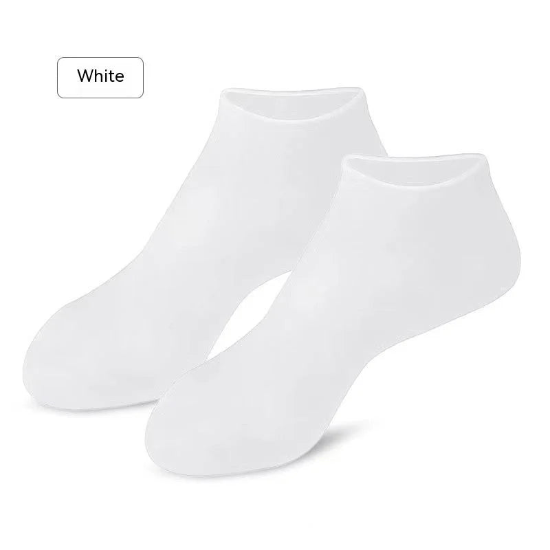 White silicone gel socks pair - breathable moisturizing booties for cracked heel treatment