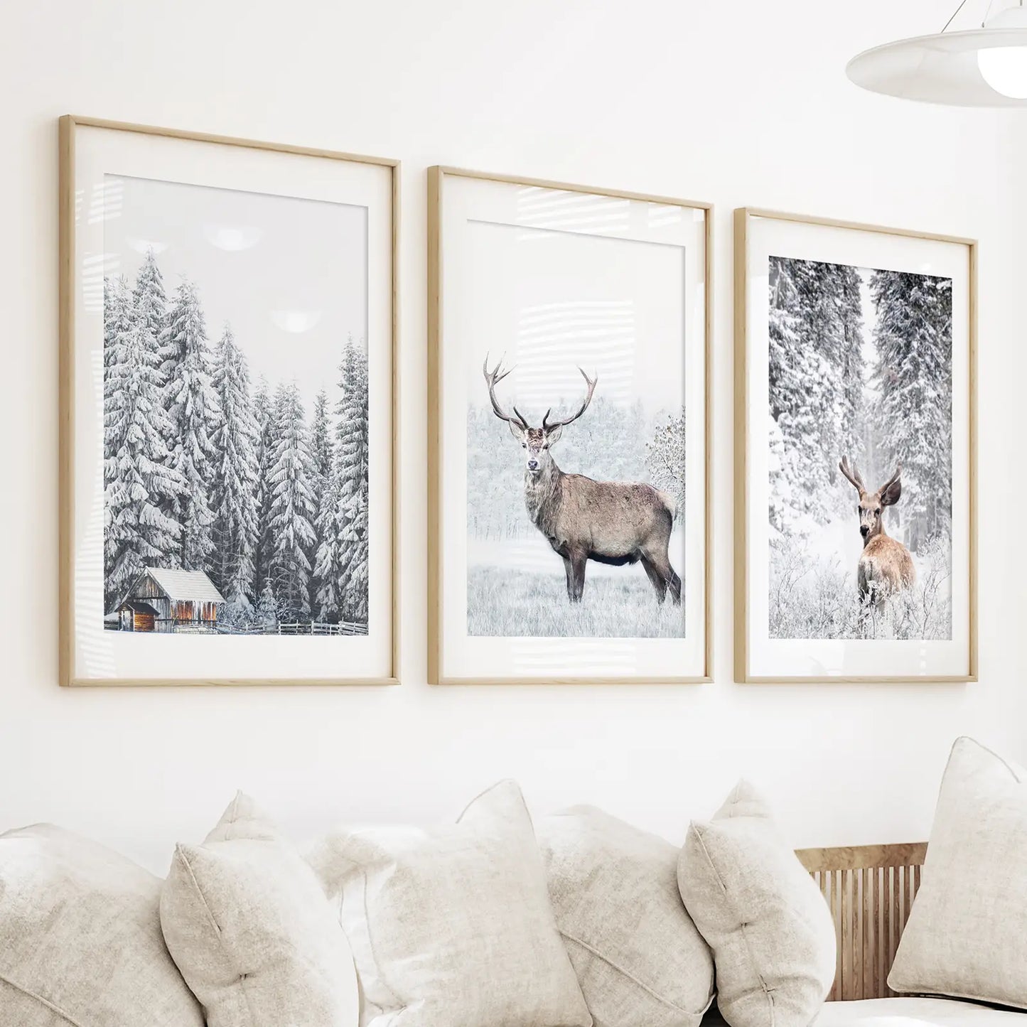 Winter Deer Wall Art Set of 3 Snowy Forest Prints