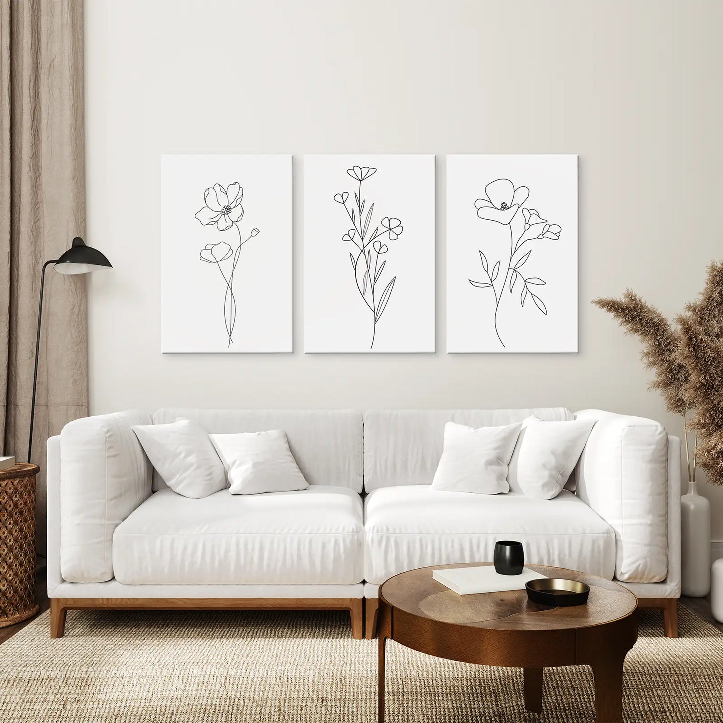 Wildflower Line Art Set of 3 Botanical Wall Prints