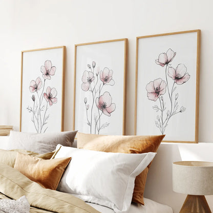 Floral Minimalist Wall Art Set of 3 (Unframed)