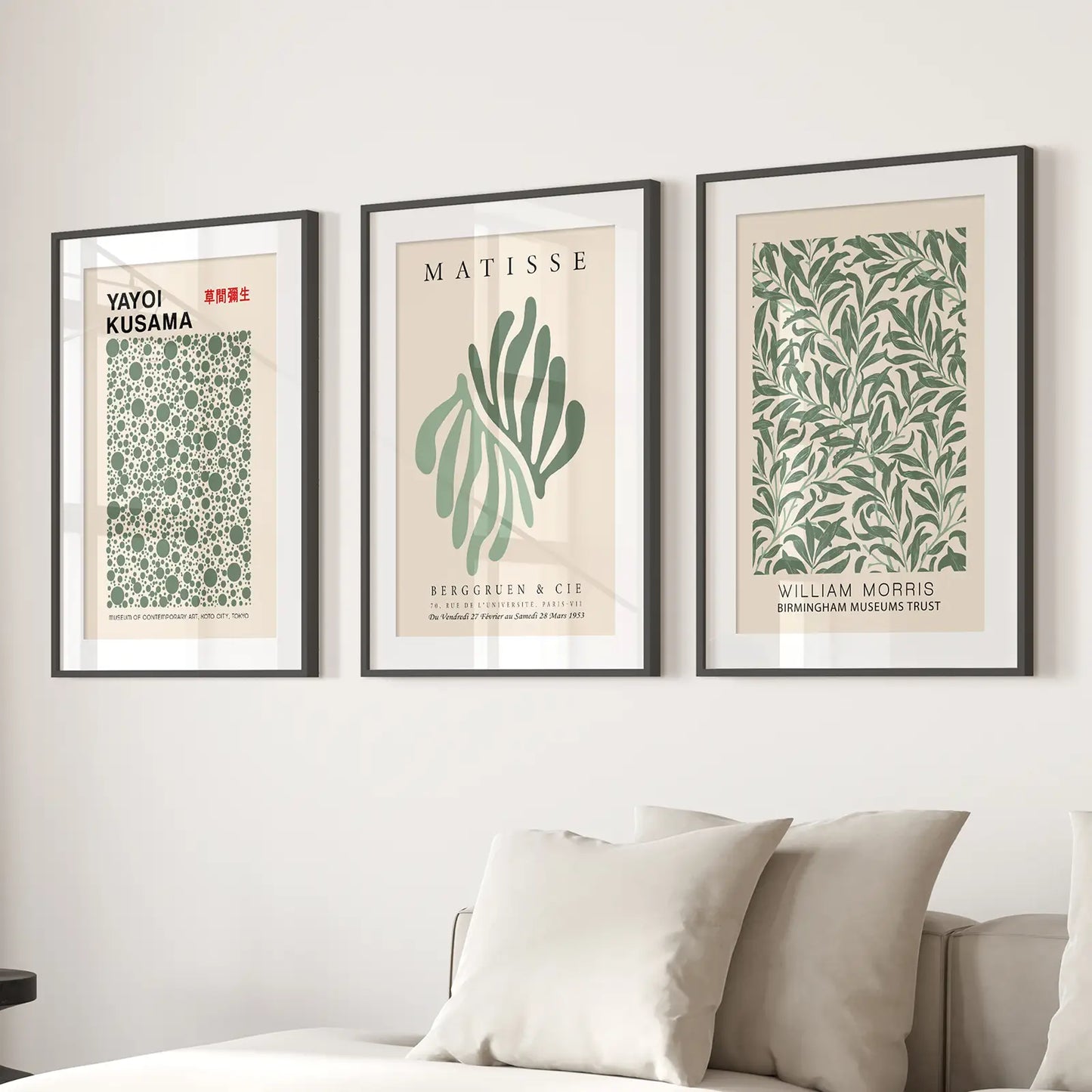 Sage Green Botanical Wall Art Set of 3 Vintage Prints