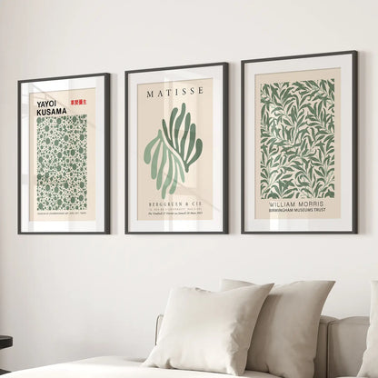 Sage Green Botanical Wall Art Set of 3 Vintage Prints