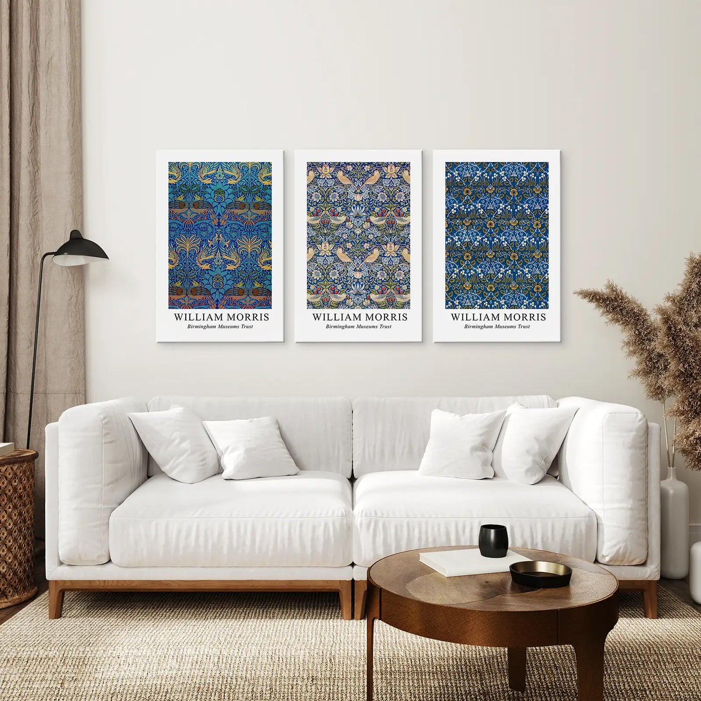 Neutral Floral Wall Art Set of 3 Vintage Pattern Prints