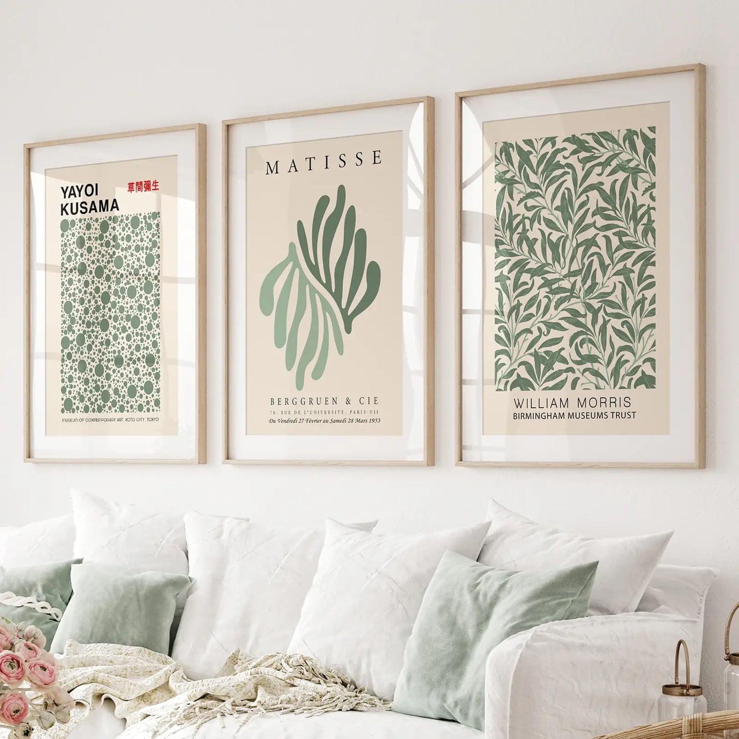 Sage Green Botanical Wall Art Set of 3 Vintage Prints