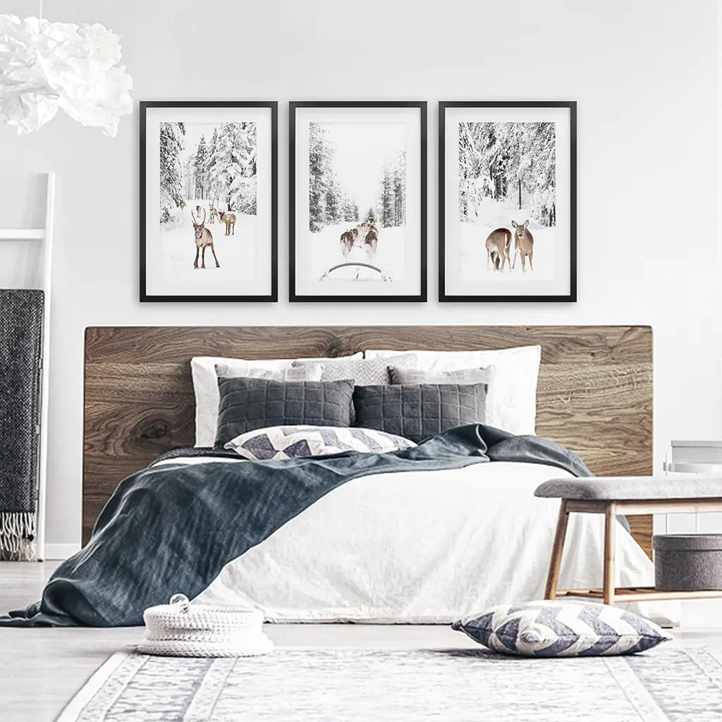 Winter Woodland Wall Art Set of 3 Fawn Prints