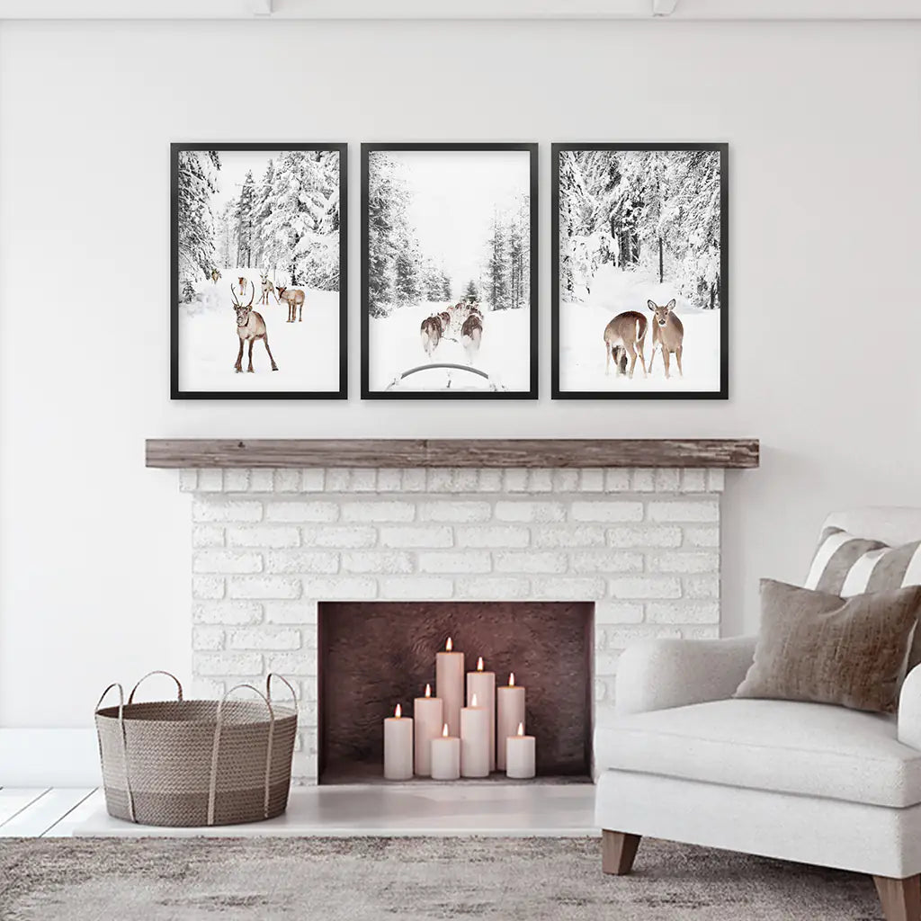 Winter Woodland Wall Art Set of 3 Fawn Prints