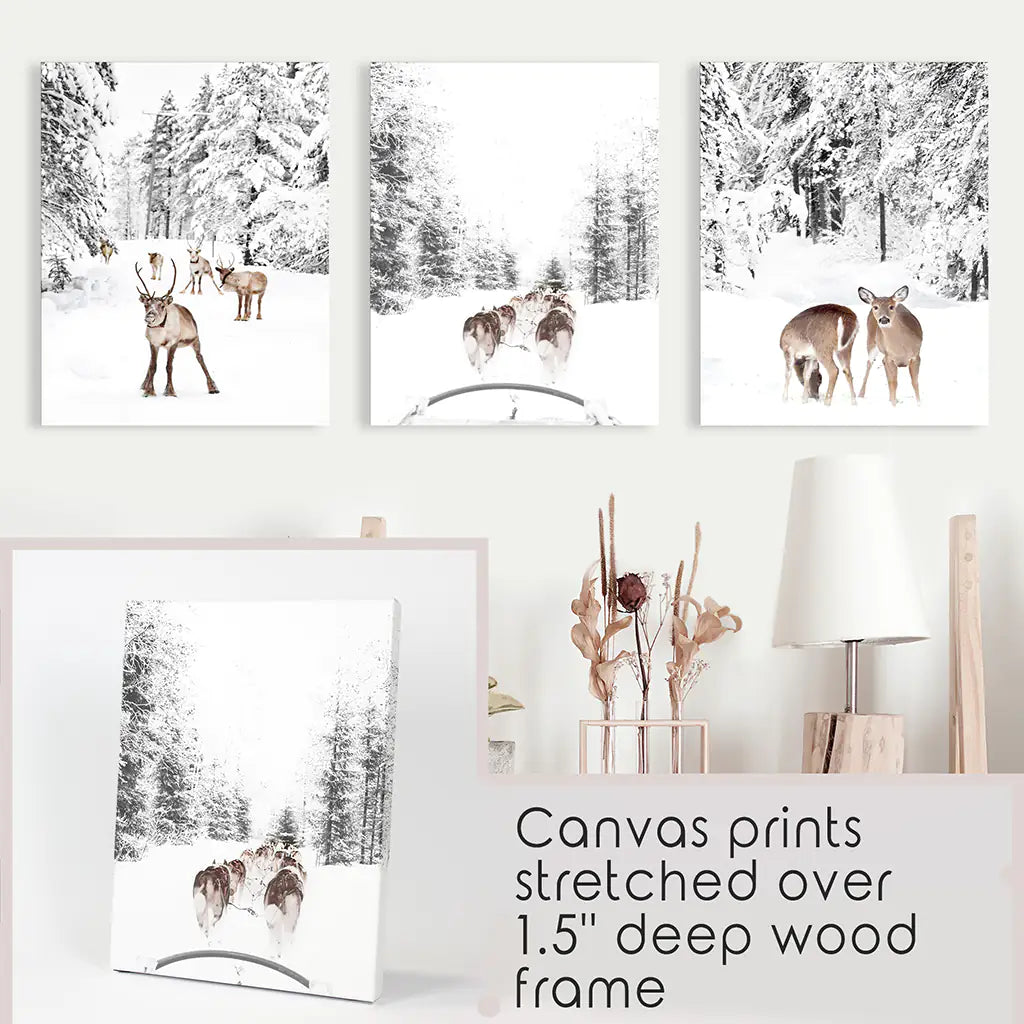 Winter Woodland Wall Art Set of 3 Fawn Prints