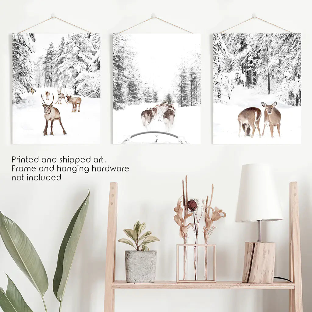 Winter Woodland Wall Art Set of 3 Fawn Prints