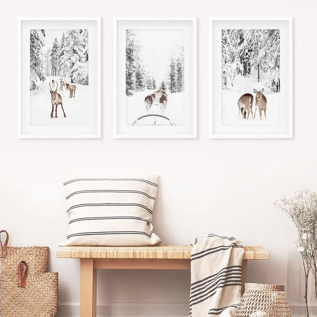 Winter Woodland Wall Art Set of 3 Fawn Prints