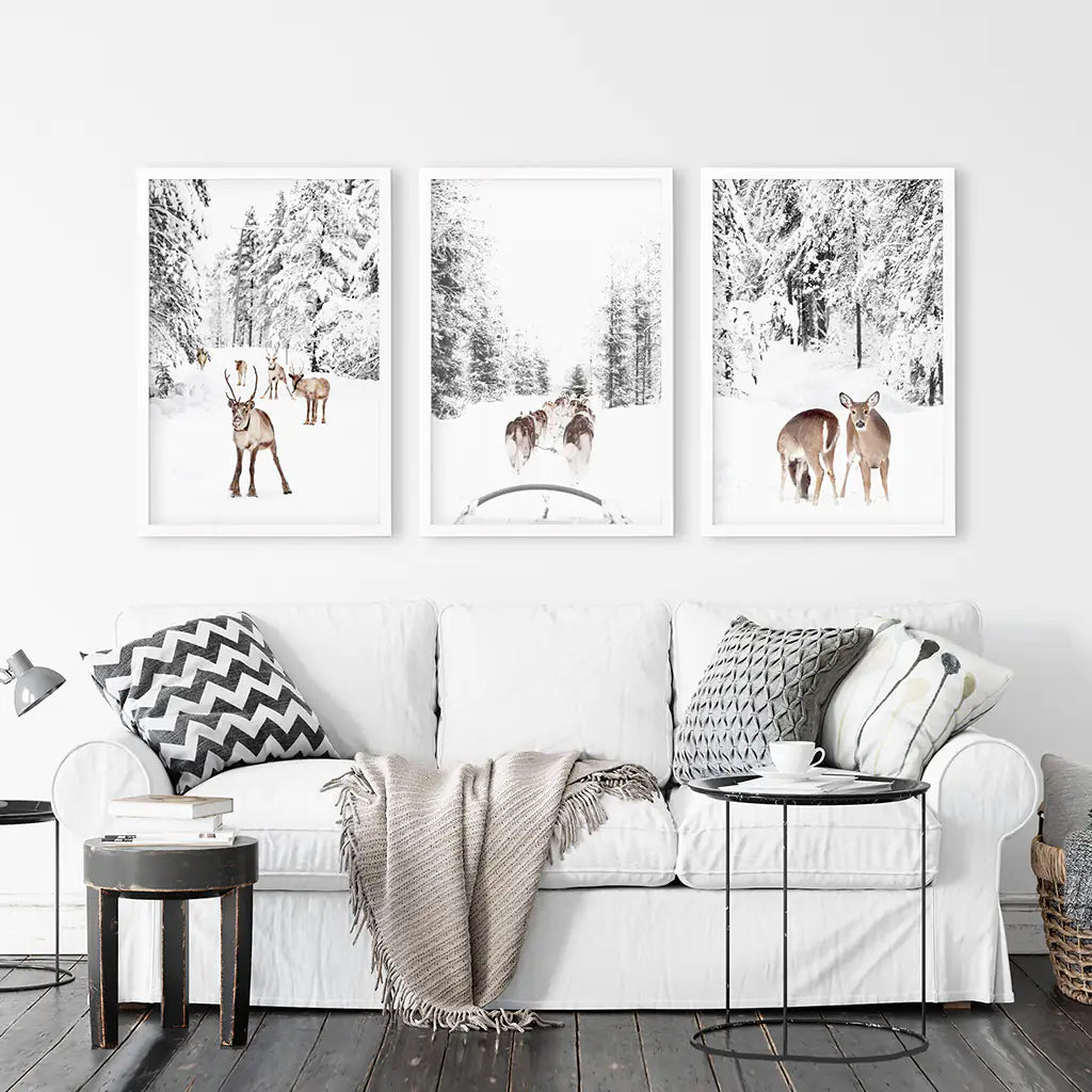 Winter Woodland Wall Art Set of 3 Fawn Prints