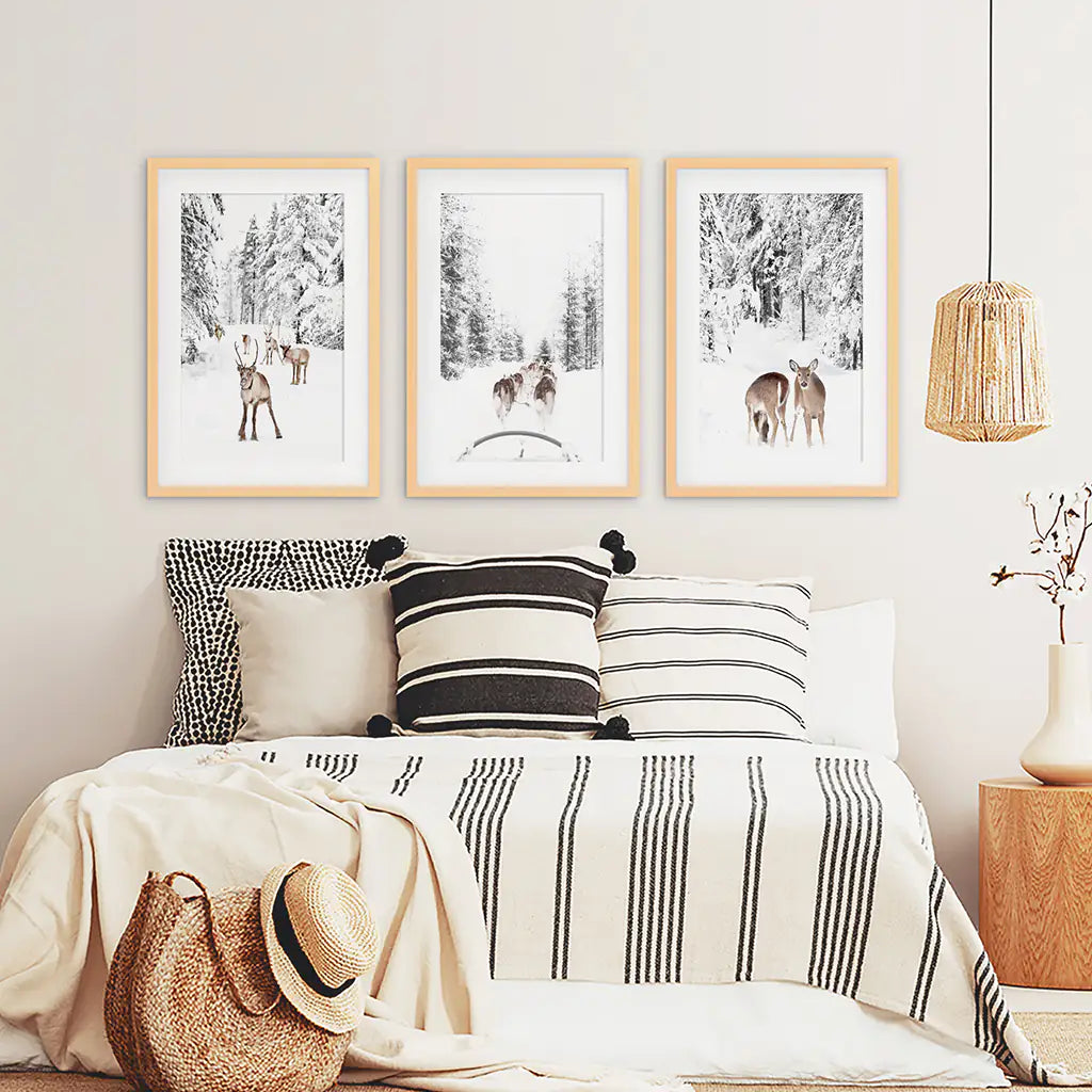 Winter Woodland Wall Art Set of 3 Fawn Prints