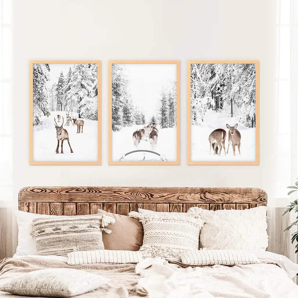 Winter Woodland Wall Art Set of 3 Fawn Prints