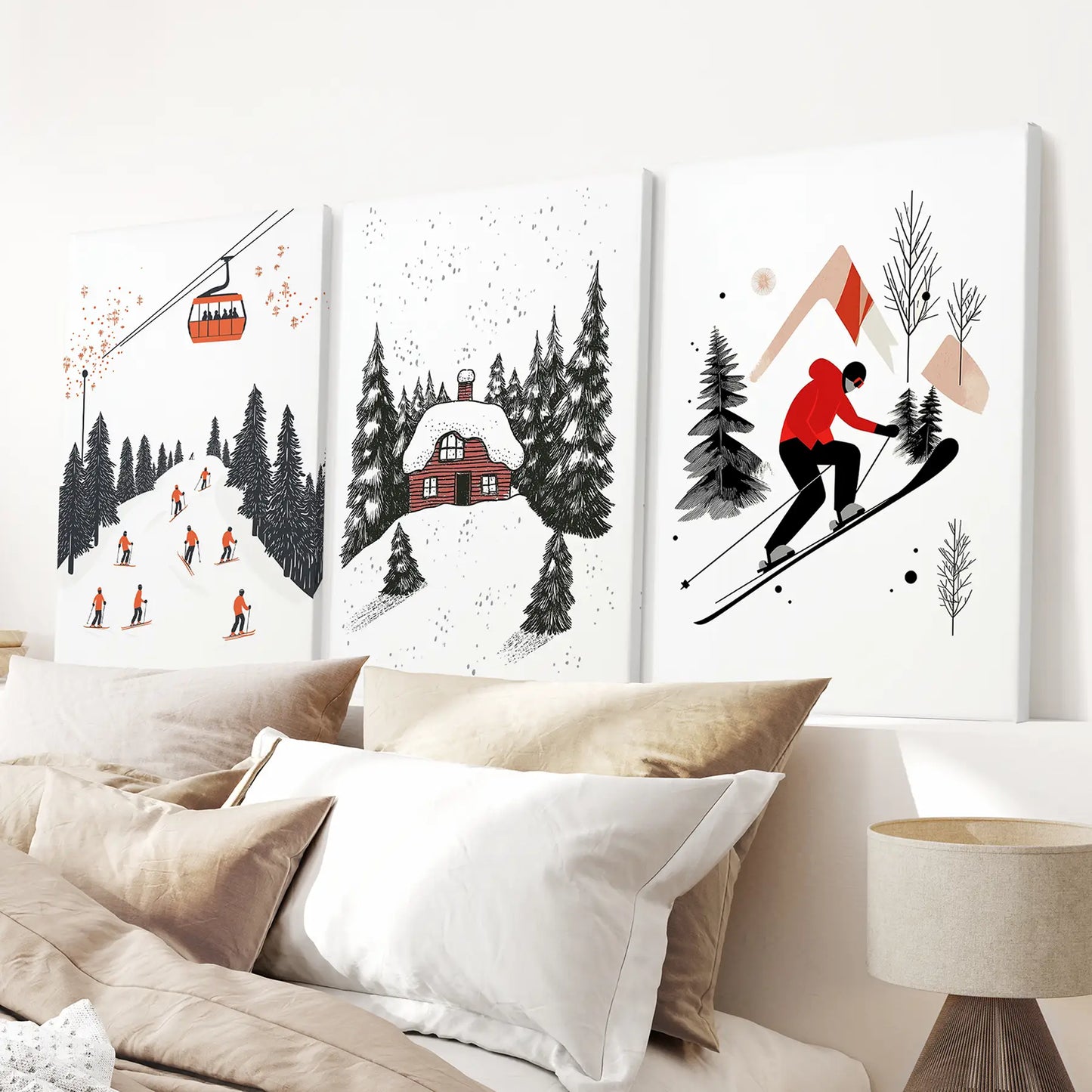 Alpine Skiing Winter Wall Art Set of 3 Prints