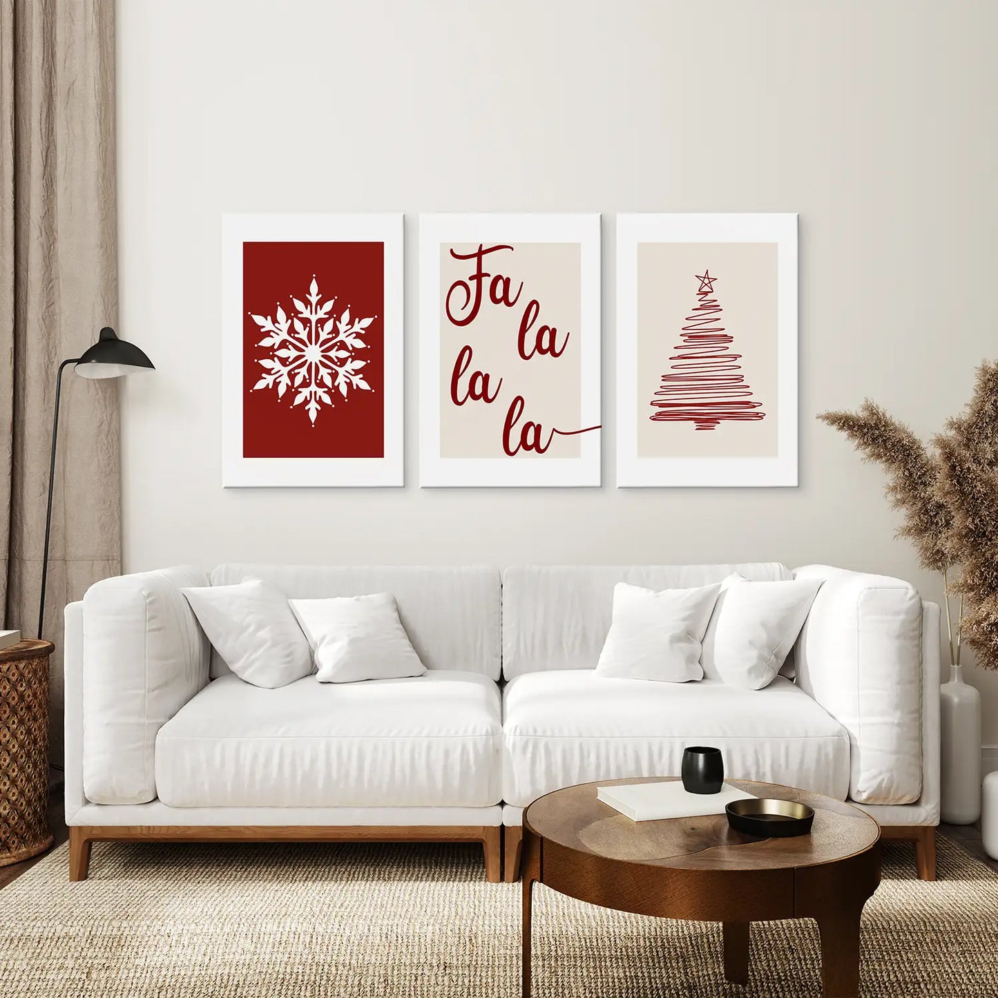 Christmas Wall Art Set of 3, Minimalist Holiday Prints