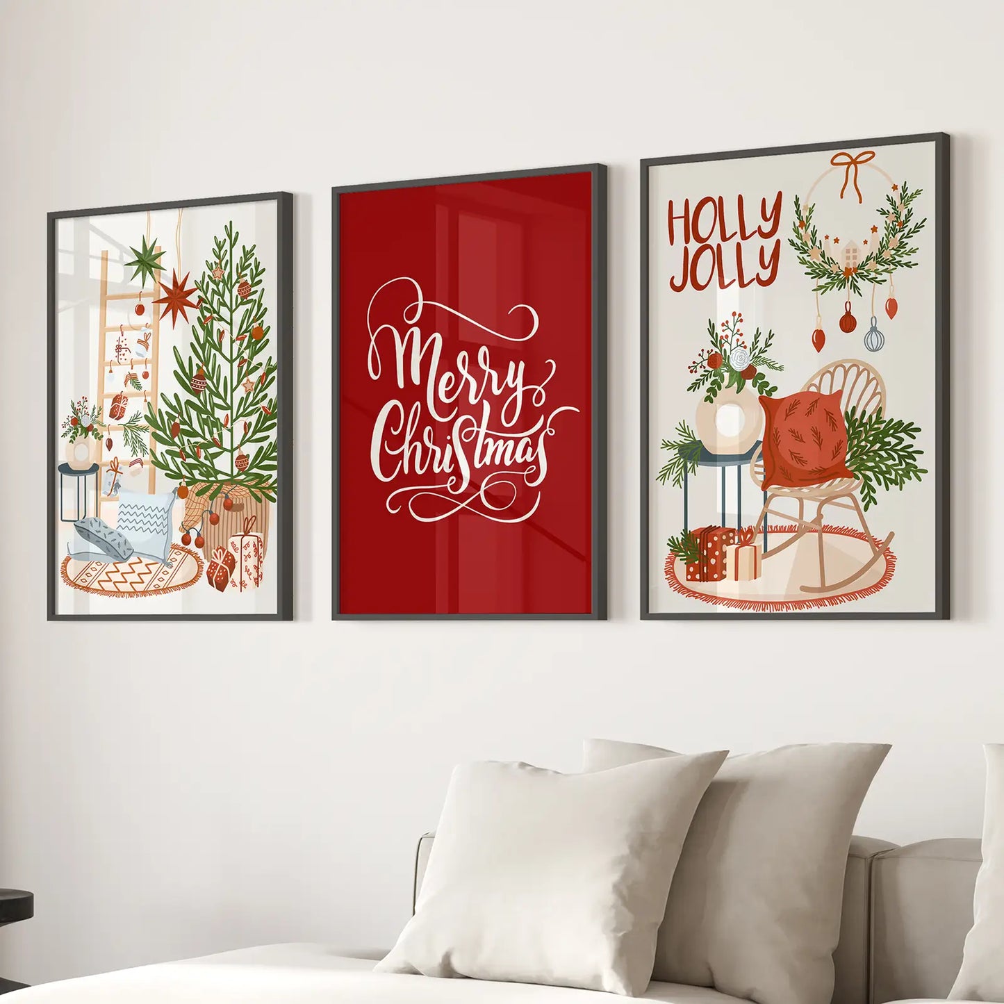 Winter Scene Christmas Wall Art Set of 3 Prints