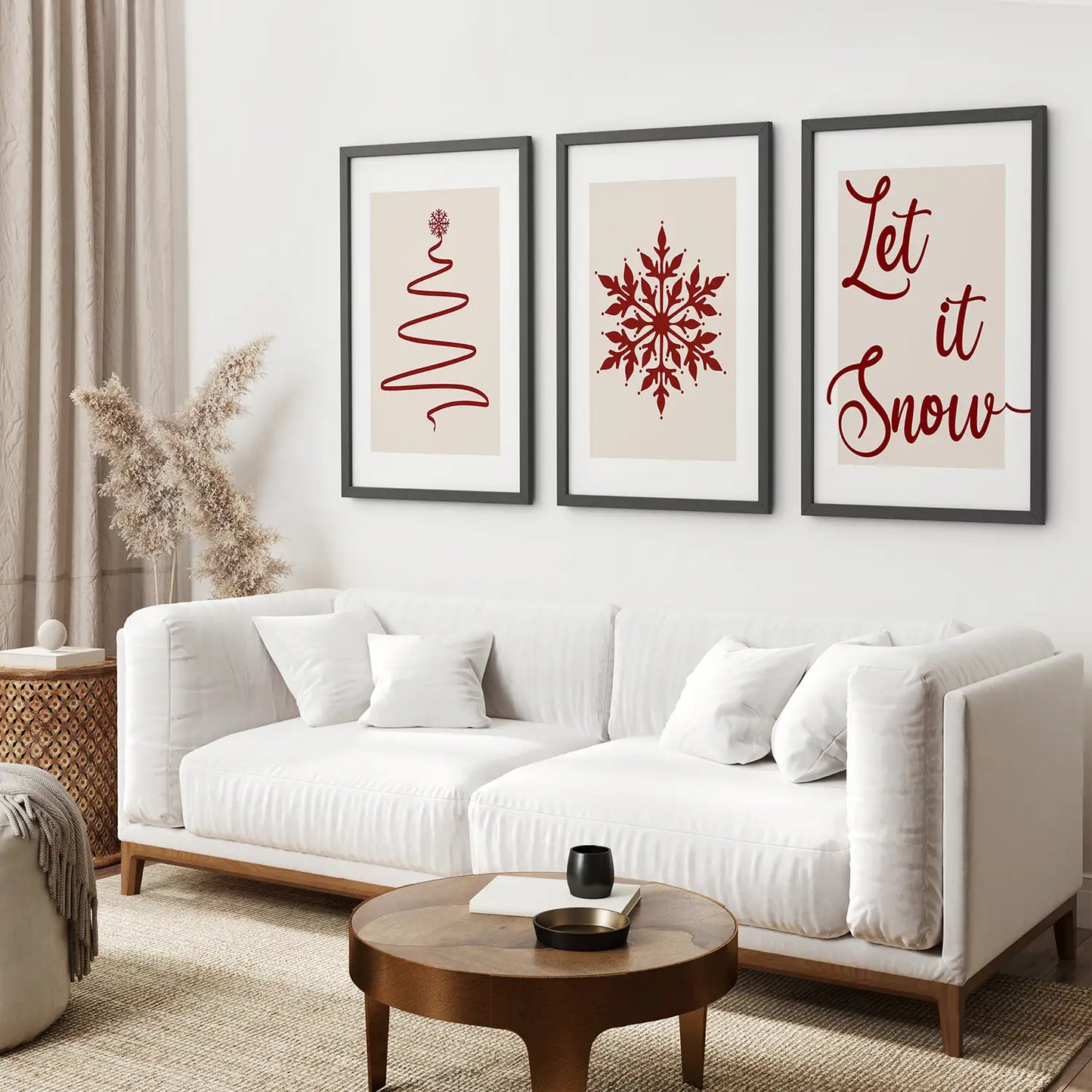 Christmas Tree Snowflake Wall Art Set of 3, Holiday Prints