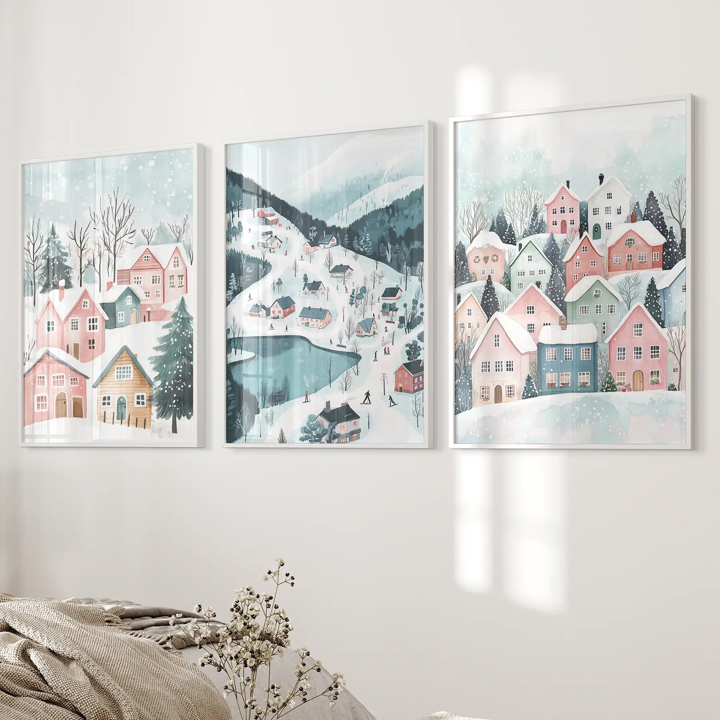 Christmas Village Winter Landscape Wall Art Set of 3