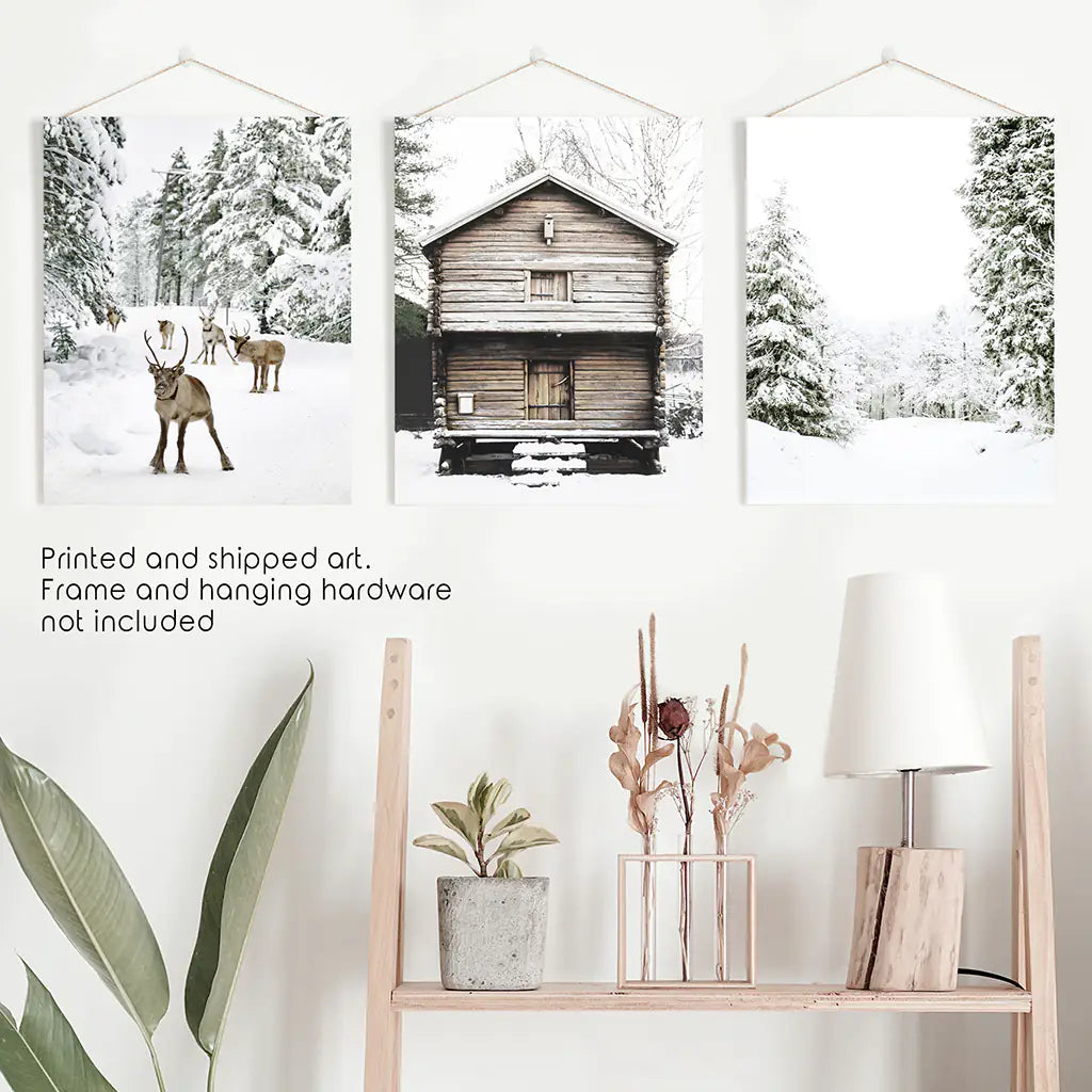 Christmas Forest Wall Art Set of 3 Reindeer Prints