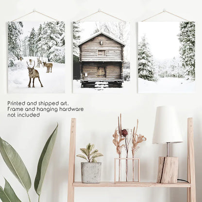 Christmas Forest Wall Art Set of 3 Reindeer Prints