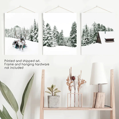Snowy Winter Wall Art Set of 3 Reindeer Prints
