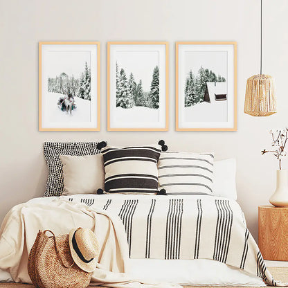 Snowy Winter Wall Art Set of 3 Reindeer Prints