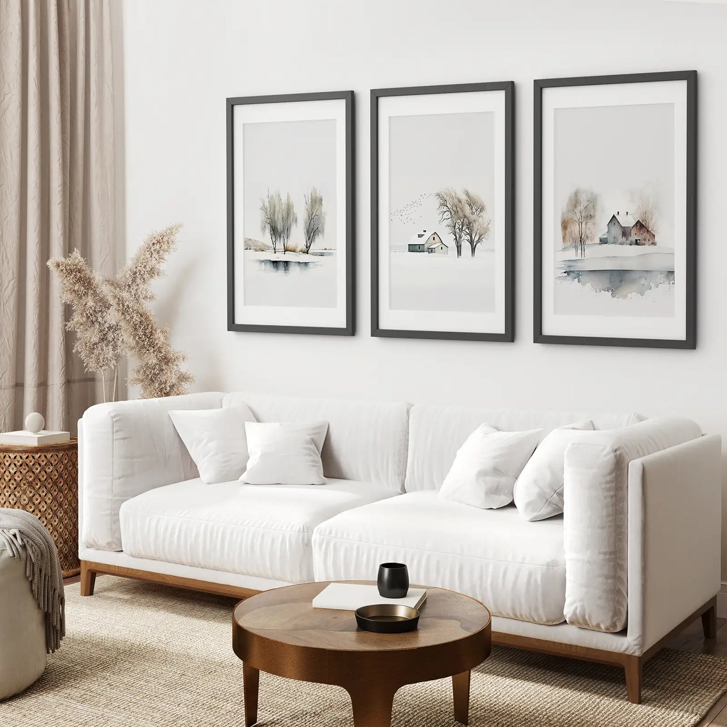 Winter Landscape Wall Art Set of 3 Watercolor Prints