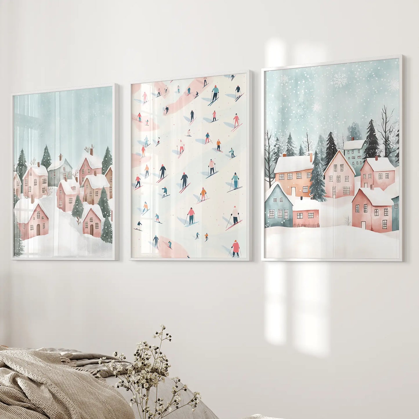 Winter Village Christmas Wall Art Set of 3 Prints