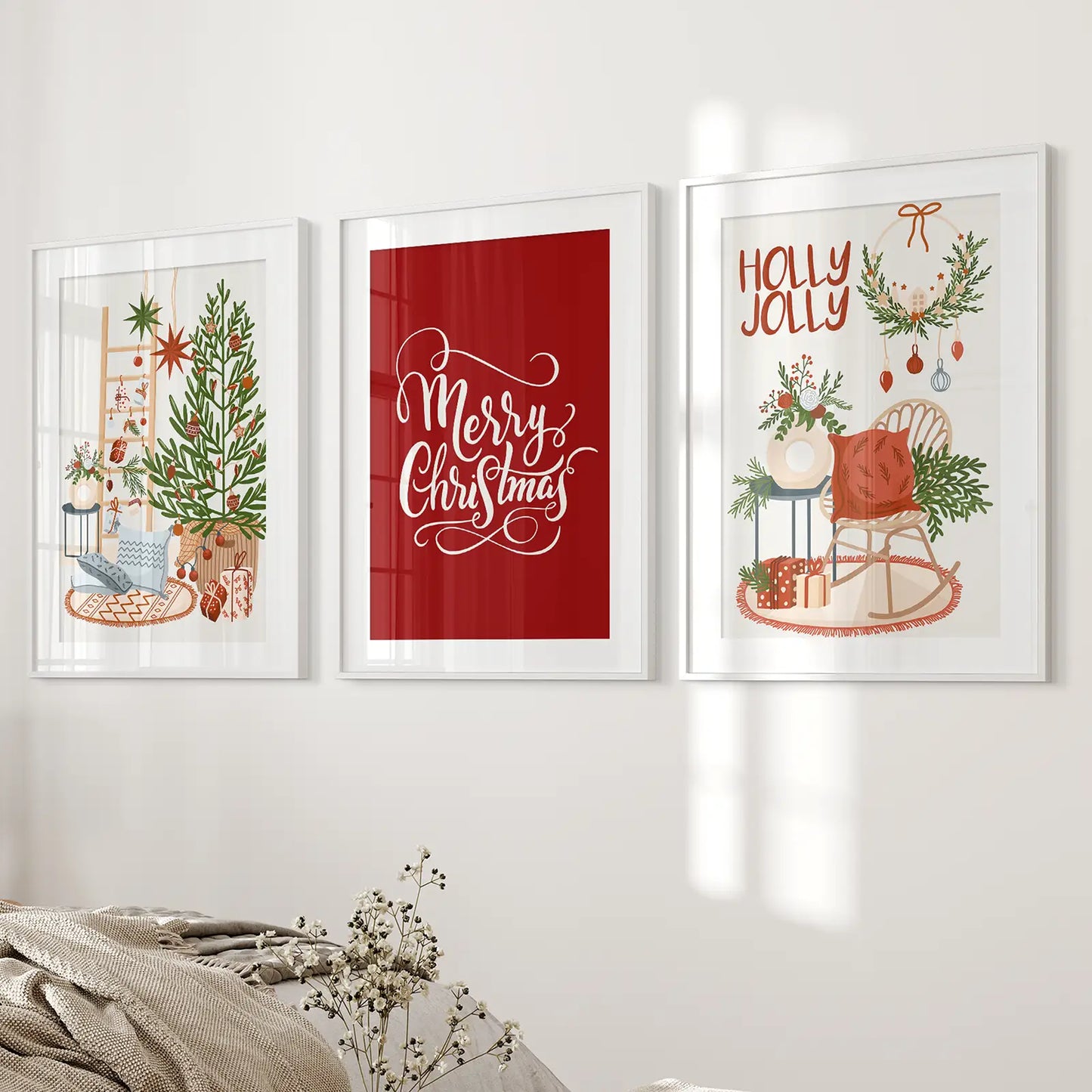 Winter Scene Christmas Wall Art Set of 3 Prints