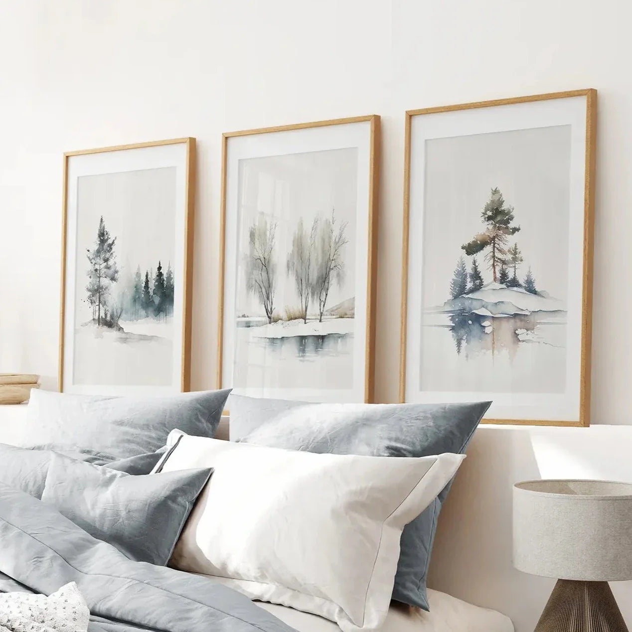 Winter pine forest wall art set of 3 nature prints